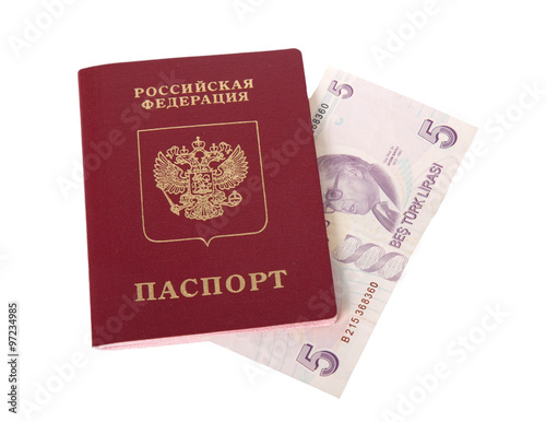Russian passport and Turkish liras