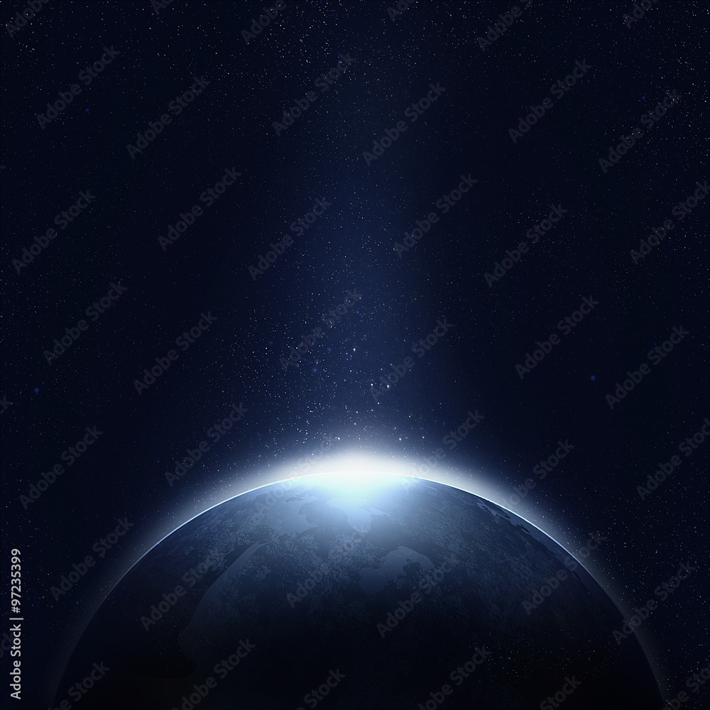Obraz premium Planet earth with sun rising from space, vector image