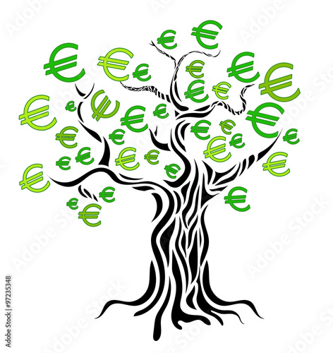 Money concept. Money tree isolated on white. Vector illustration.