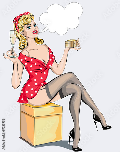 Pin up Christmas girl, Happy New Year 2016