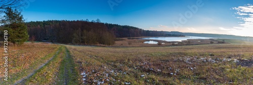 Panoramic landscape of fields at late autumn or winter