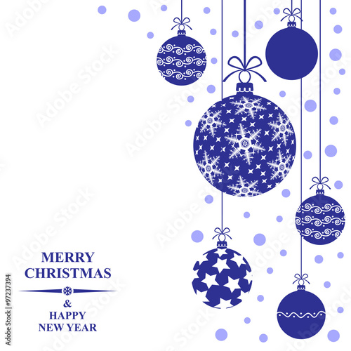 Christmas card with decorative blue balls