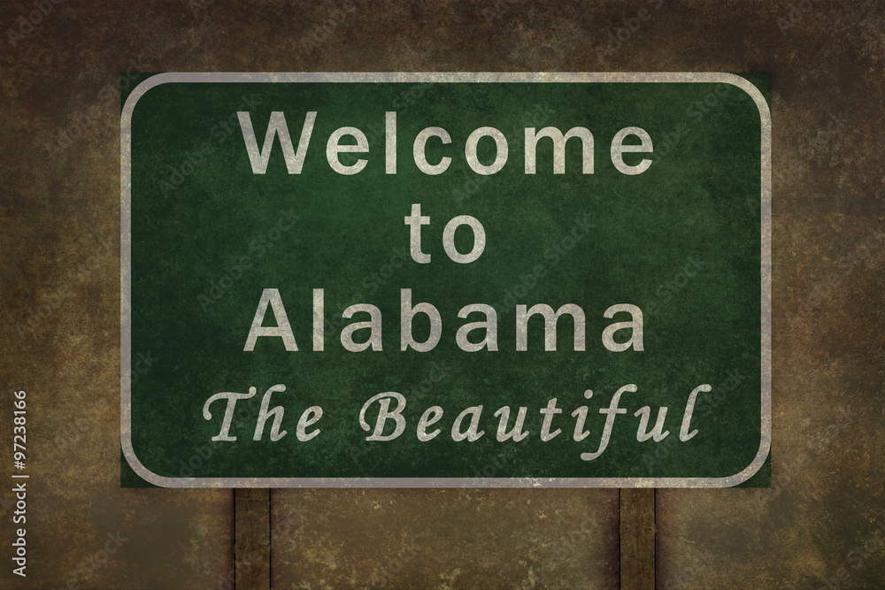 Welcome to Alabama “the Beautiful” distressed roadside sign illustration