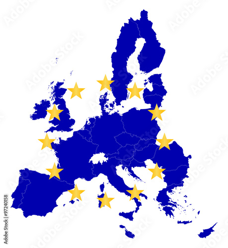 European Union outline map with EU flag
