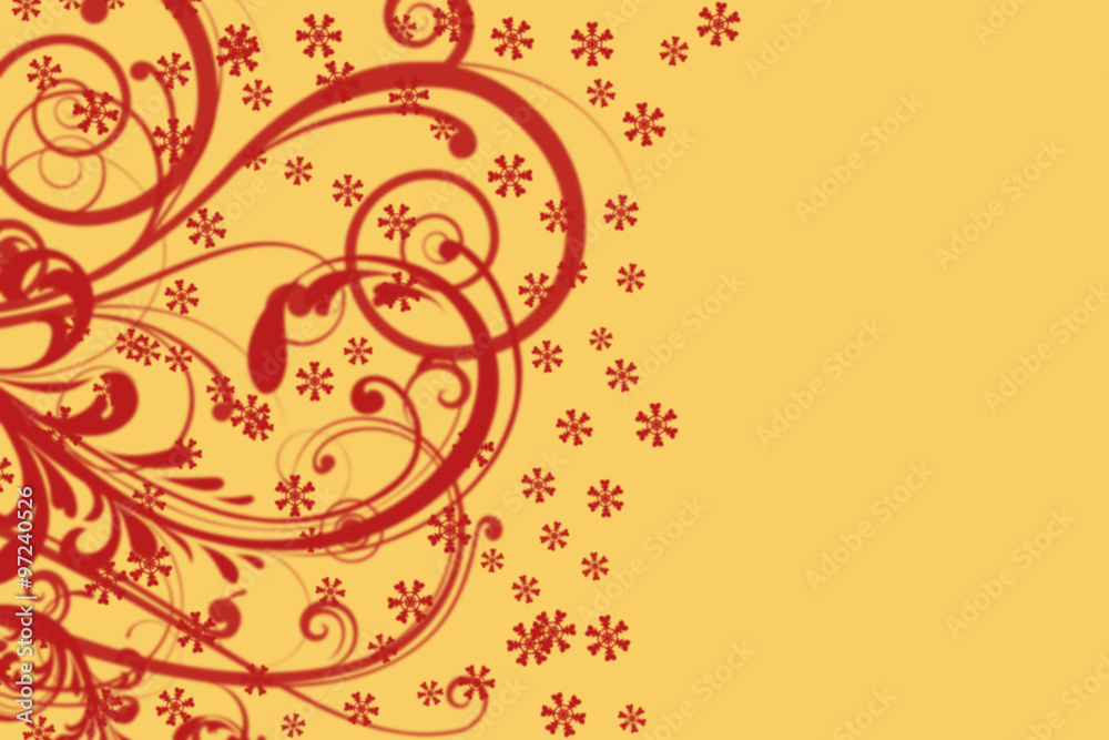 Amazing Christmas red curls and snowflakes pattern on yellow background Amazing Christmas red curls and snowflakes pattern on yellow background