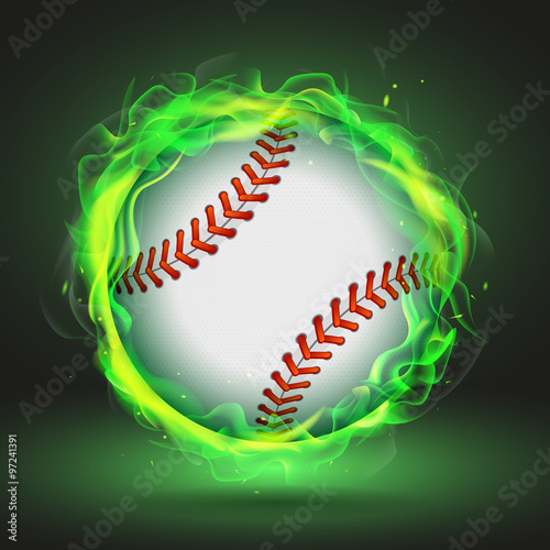 Vector baseball ball in green flame