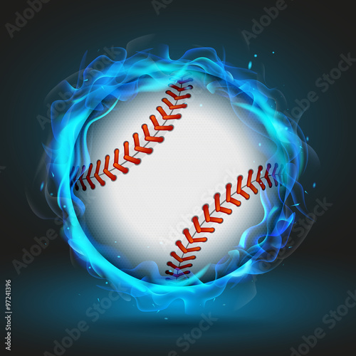 Vector baseball ball in blue flame