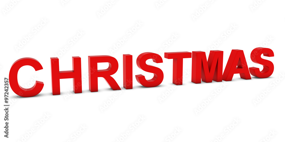 CHRISTMAS Red 3D Text Isolated on White with Shadows