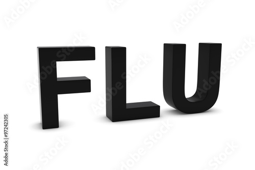 FLU Black 3D Text Isolated on White with Shadows