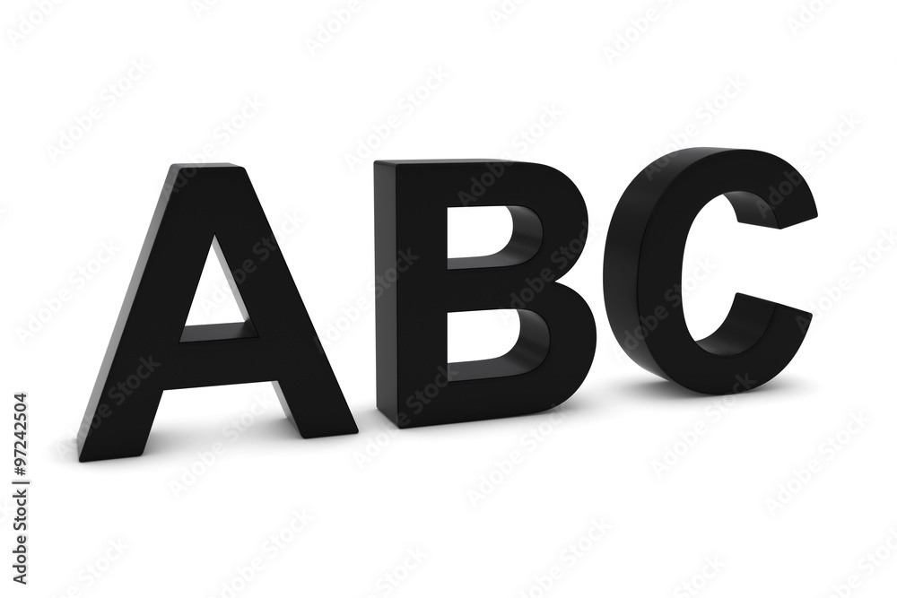 ABC Black 3D Text Isolated on White with Shadows ABC Black 3D Text Isolated on White with Shadows