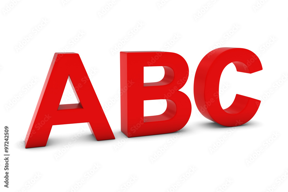 ABC Red 3D Text Isolated on White with Shadows