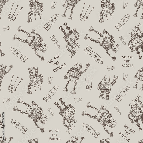 Vector hand draw robot on exersize book. Eps10