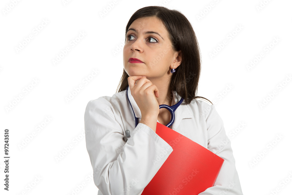 Portrait of young confident female doctor holding folder Portrait of young confident female doctor holding folder