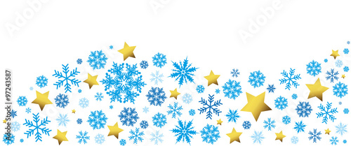 Blue snowflakes and gold stars banner