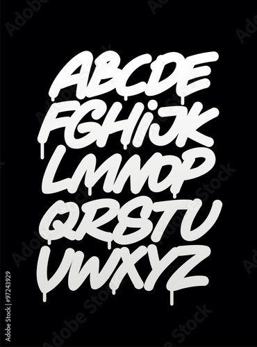 Hand written graffiti font alphabet. Vector