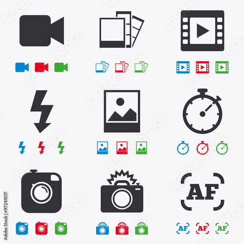 Photo, video icons. Camera, photos and frame.