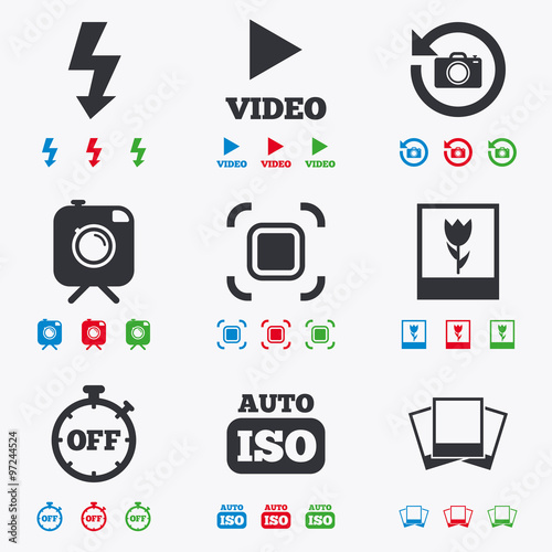 Photo, video icons. Camera, photos and frame.