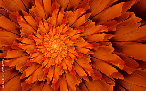 Abstract fractal background, fiery orange-red flower