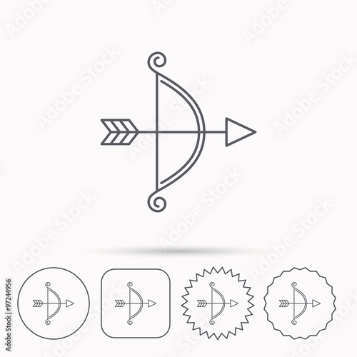 Bow with arrow icon. Valentine weapon sign.