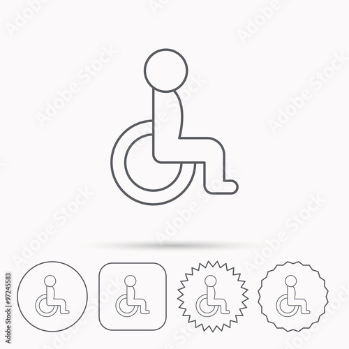 Disabled person icon. Human on wheelchair sign.