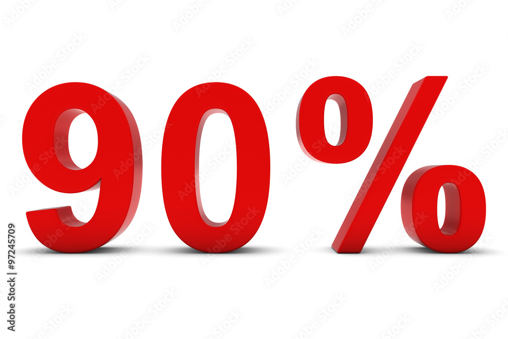 90% - Ninety Percent Red 3D Text Isolated on White 90% - Ninety Percent Red 3D Text Isolated on White