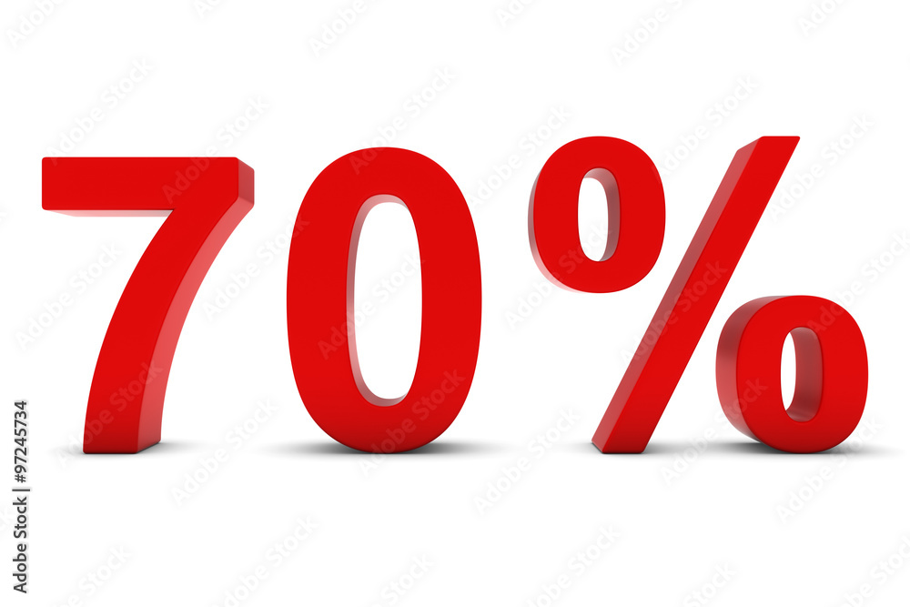 70% - Seventy Percent Red 3D Text Isolated on White