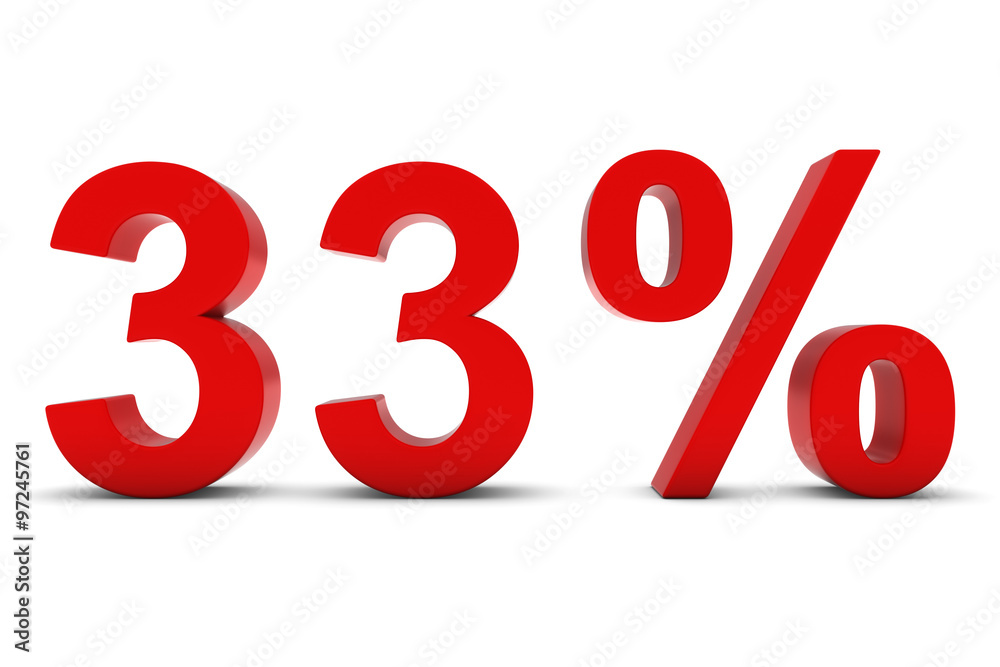 33% - Thirty Three Percent Red 3D Text Isolated on White 33% - Thirty Three Percent Red 3D Text Isolated on White