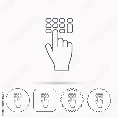 Enter pin code icon. Click hand pointer sign.