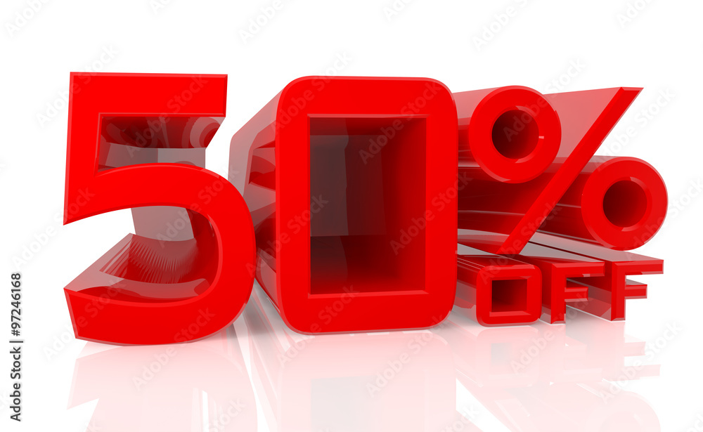 3D 50% OFF word on white background 3D rendering 3D 50% OFF word on white background 3D rendering