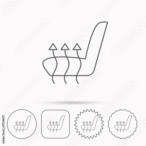 Heated seat icon. Warm autoarmchair sign.
