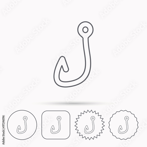 Fishing hook icon. Fisherman equipment sign.