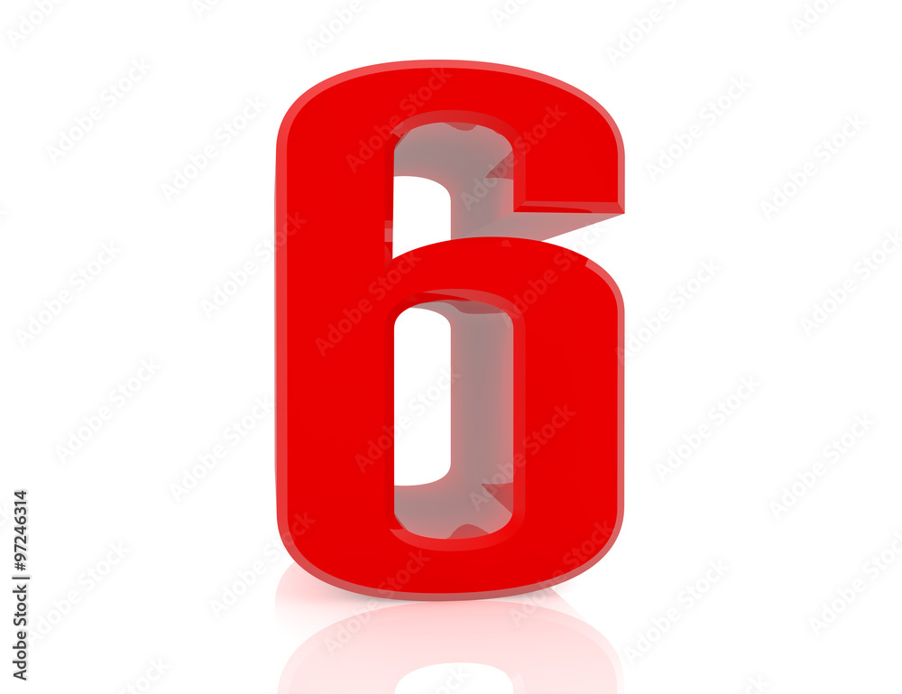 red number 6 on white background 3d rendering red number 6 on white background 3d rendering