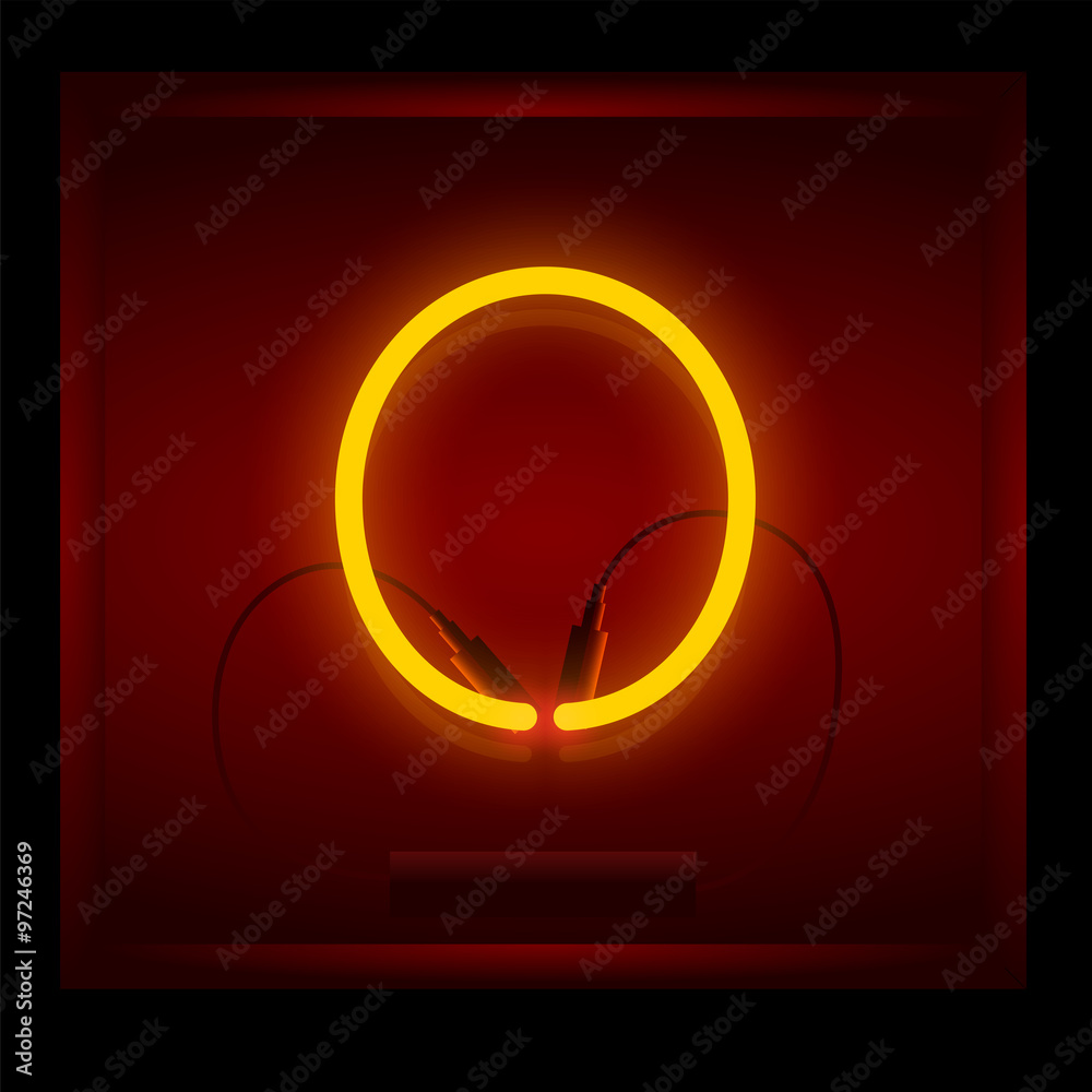 Realistic neon letter O vector illustration. Glowing font.