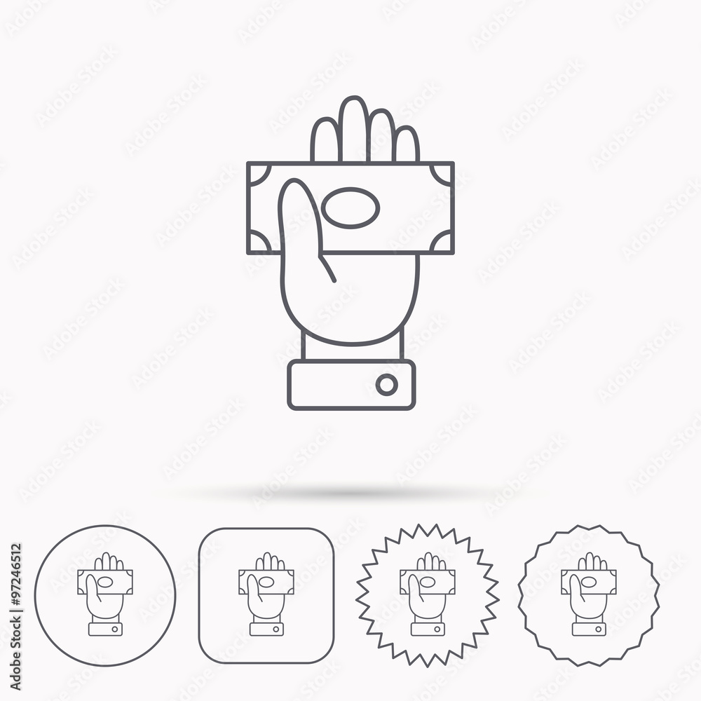 Money icon. Cash in giving hand sign. Money icon. Cash in giving hand sign.