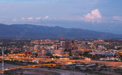Tucson Skyline Showing the Downtown of Tucson after Sunset from Sentinel Peak Park, Tucson Arizona, USA photo