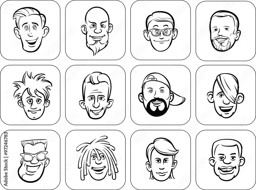 diverse men faces outline vector illustration diverse men faces outline vector illustration