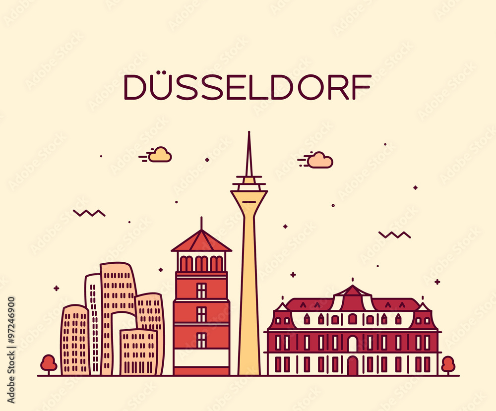 Dusseldorf skyline vector illustration linear