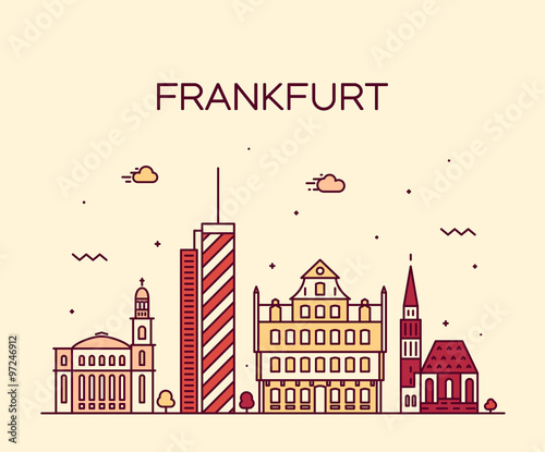 Frankfurt skyline vector illustration linear style