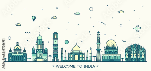 Indian skyline vector illustration linear style