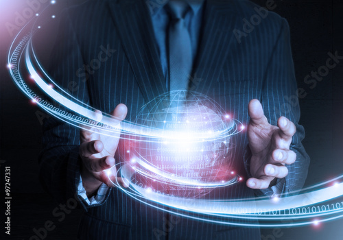 Smart Hand holding world futuristic connection technology