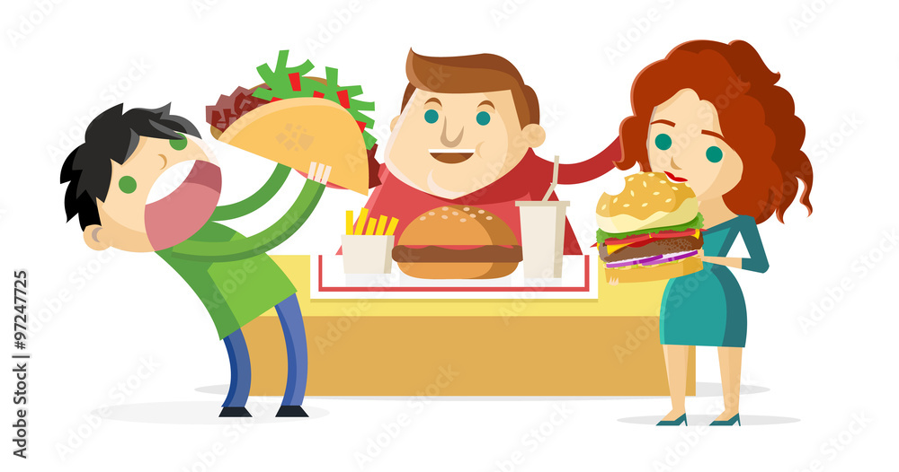 gente obesa comiendo comida chatarra Stock Vector | Adobe Stock