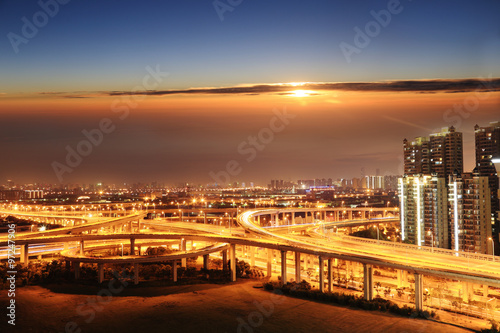 overpass and a lot of cars in China