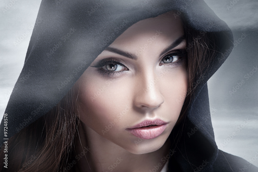 Closeup beauty portrait of brunette woman. Closeup beauty portrait of brunette woman.