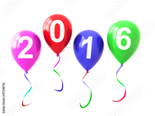 Colorful Balloons Year 2016 isolated on white
