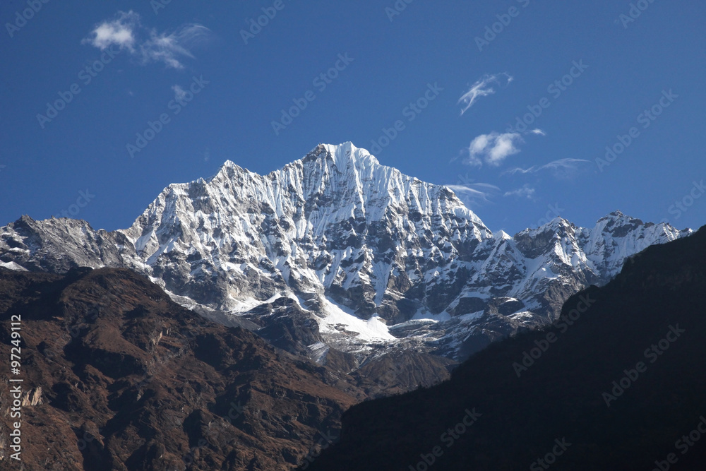 Thamserku peak (6,608m). Thamserku is a mountain in the Himalaya of eastern Nepal.