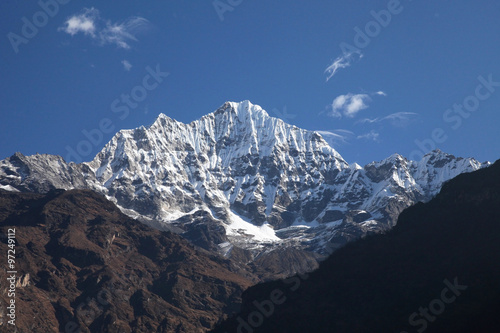 Thamserku peak (6,608m). Thamserku is a mountain in the Himalaya of eastern Nepal.