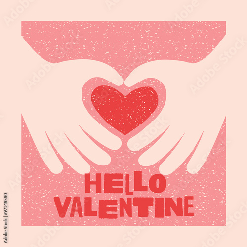 Valentine's Day card design with 2 hands making a heart