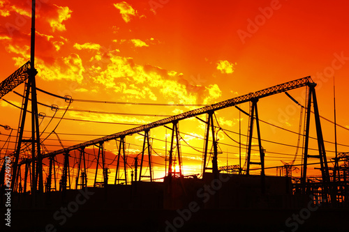 The silhouette of high voltage substations