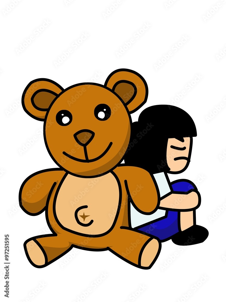 Obraz premium girl and bear doll cartoon illustration