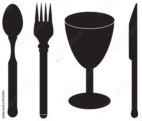Cutlery and cup vector silhouette